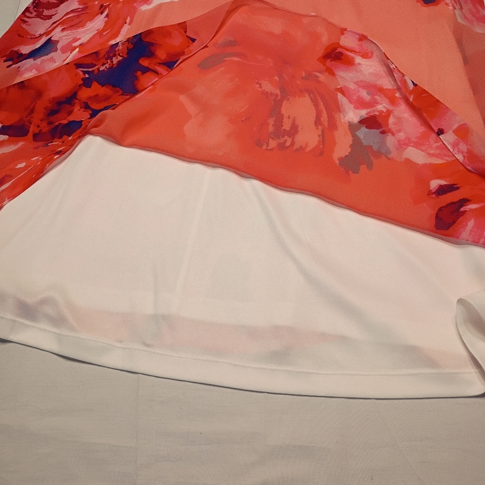 #1060 Calvin Klein Coral Floral Sleeveless A-Line Dress - Picture 6 of 6